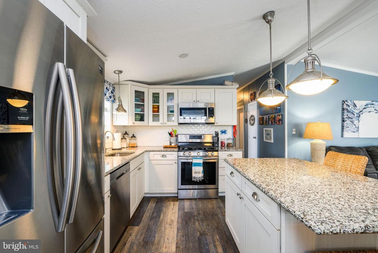 Interior, Kitchen, Pendant Lights, Stainless Steel Appliances, Wood Texture Flooring
