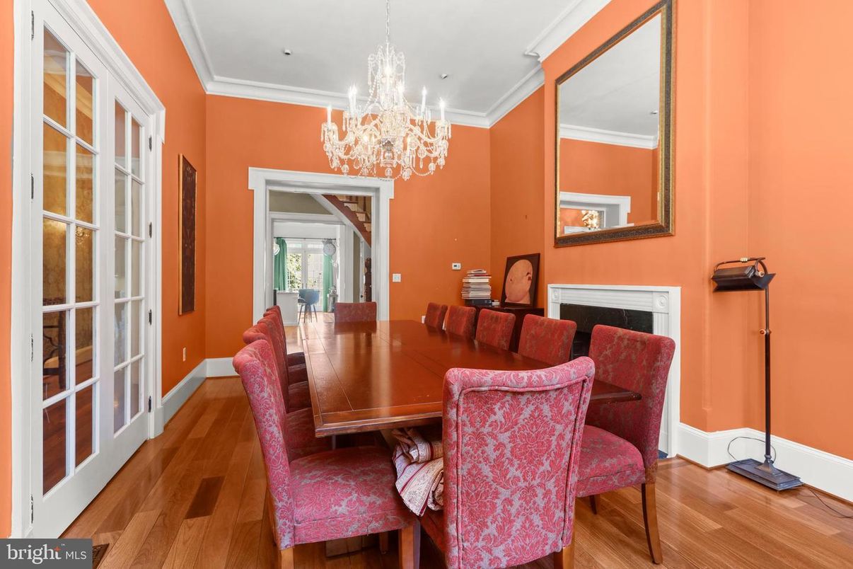 Chandelier, Dining room, Interior, Wood Texture Flooring