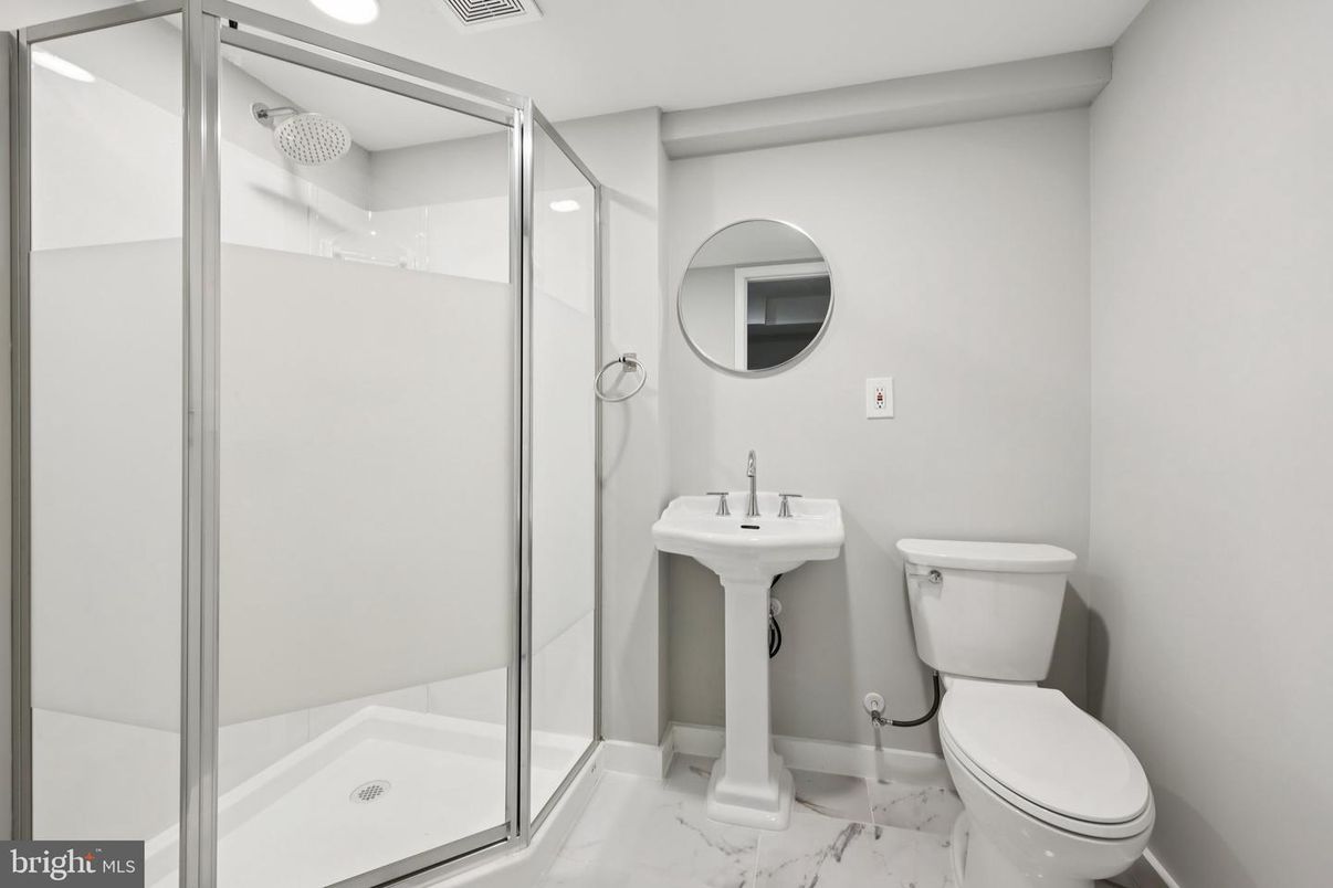 Bathroom, Glass Shower, Interior, Marble, Recessed Lighting