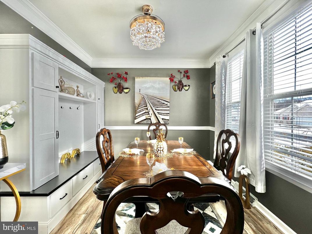 Chandelier, Dining room, Interior, Wood Texture Flooring