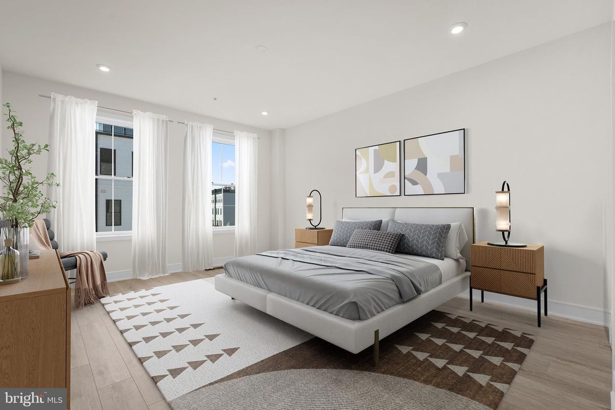 Bedroom, Interior, Recessed Lighting, Wood Texture Flooring