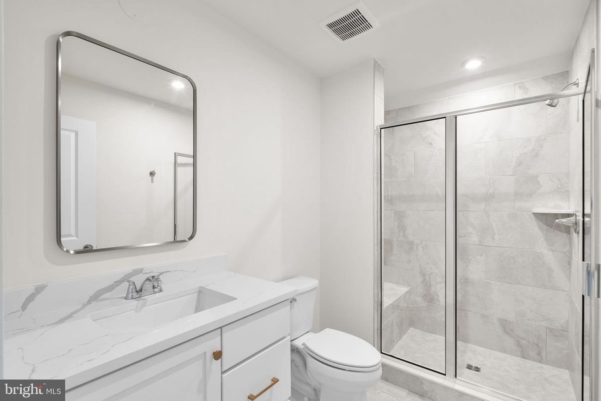 Bathroom, Glass Shower, Interior, Marble Walls, Recessed Lighting