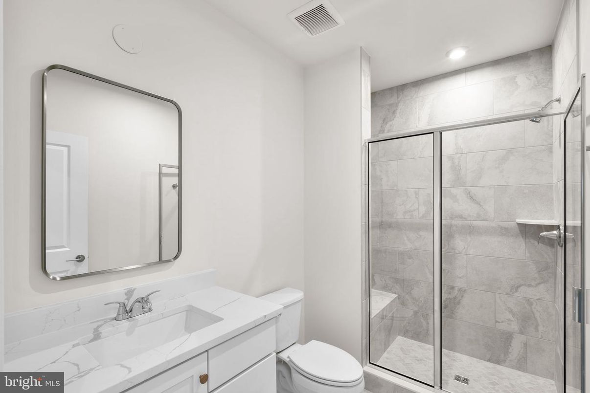 Bathroom, Glass Shower, Interior, Marble Walls, Recessed Lighting