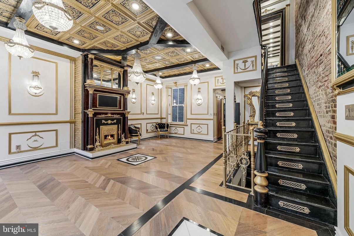 Fireplace, Interior, Pendant Lights, Recessed Lighting, Wood Texture Flooring