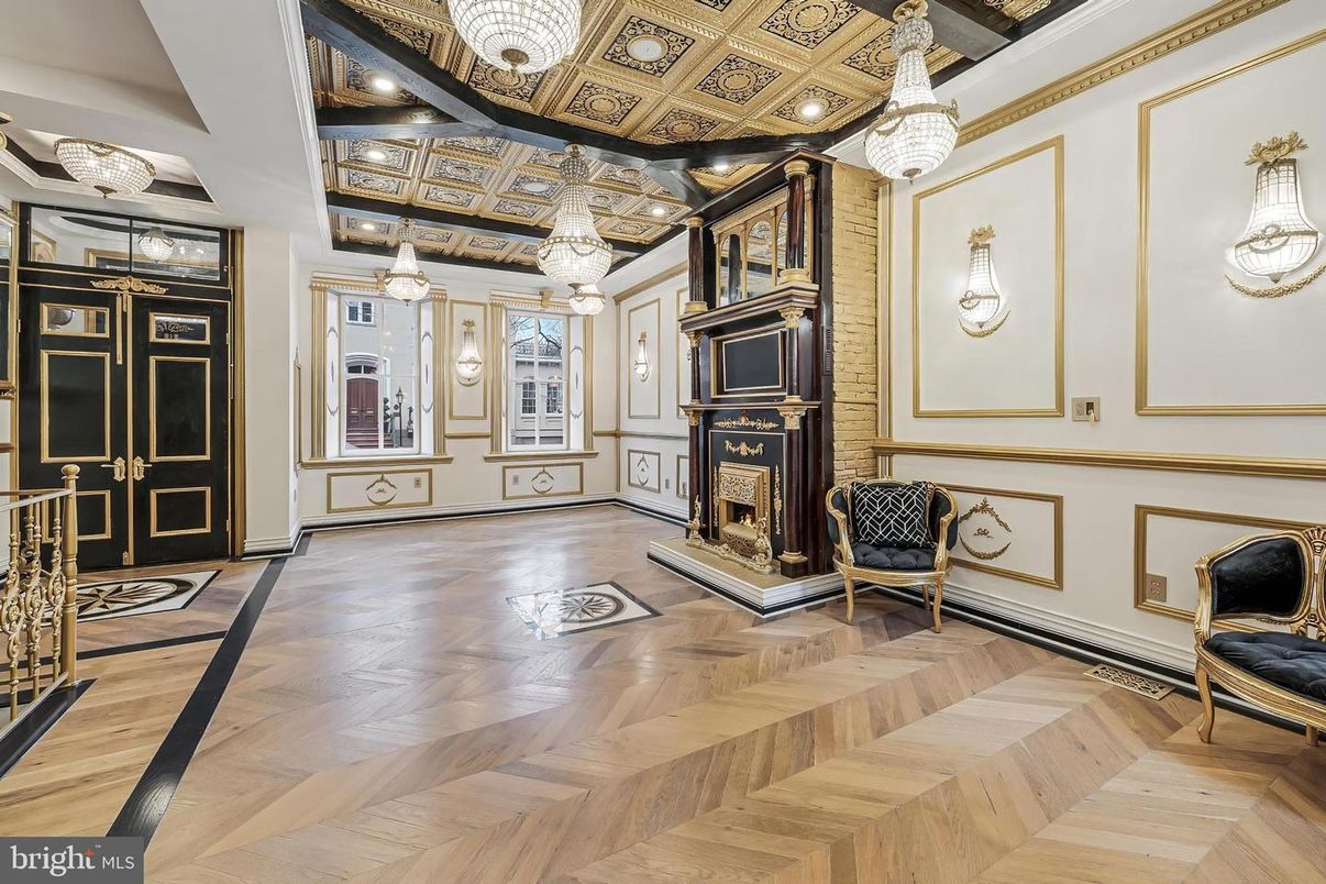 Fireplace, Interior, Pendant Lights, Recessed Lighting, Wood Texture Flooring