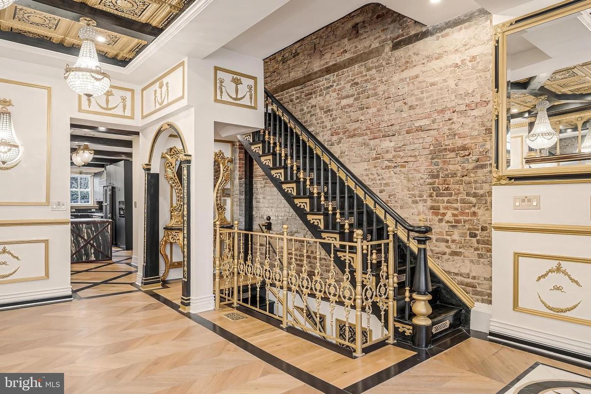 Chandelier, Interior, Stone Walls, Wood Texture Flooring