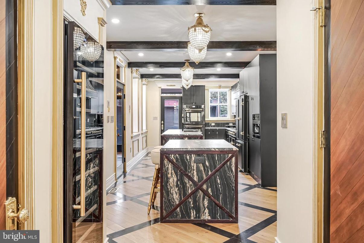 Chandelier, Interior, Kitchen, Pendant Lights, Recessed Lighting, Wood Texture Flooring
