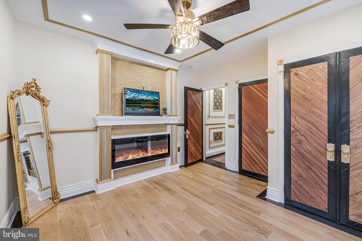 Fireplace, Interior, Recessed Lighting, Wood Texture Flooring