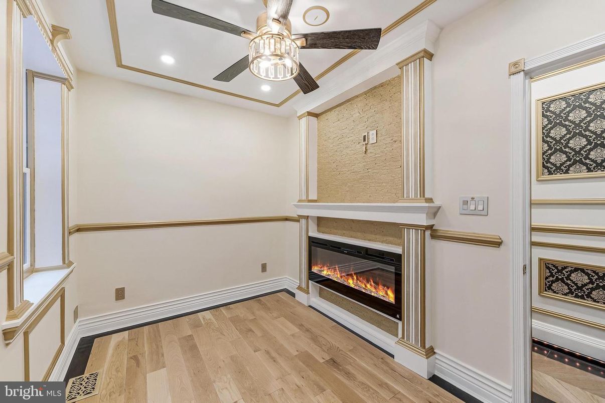 Fireplace, Interior, Recessed Lighting, Wood Texture Flooring