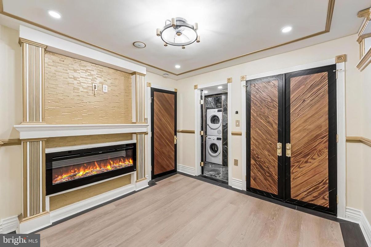 Fireplace, Interior, Recessed Lighting, Wood Texture Flooring