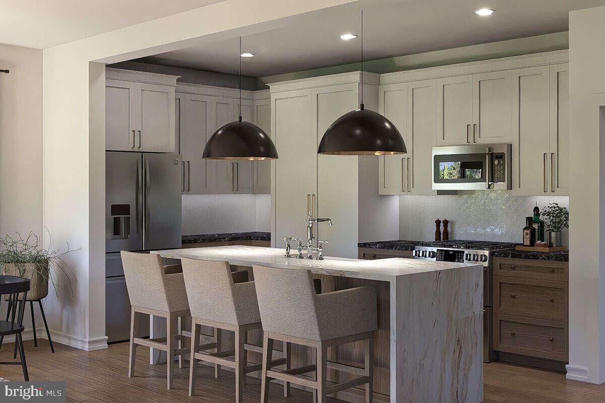 Interior, Kitchen, Pendant Lights, Recessed Lighting, Wood Texture Flooring