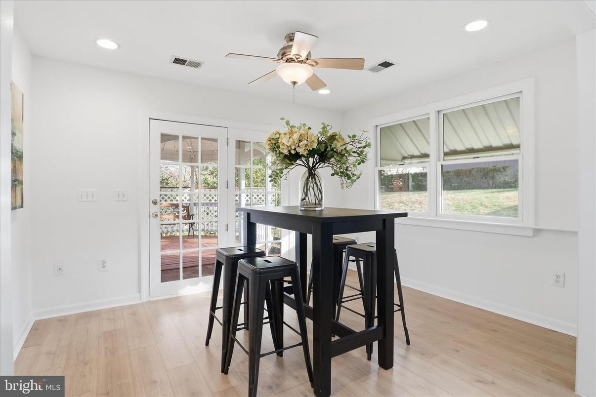 Dining room, Interior, Recessed Lighting, Wood Texture Flooring