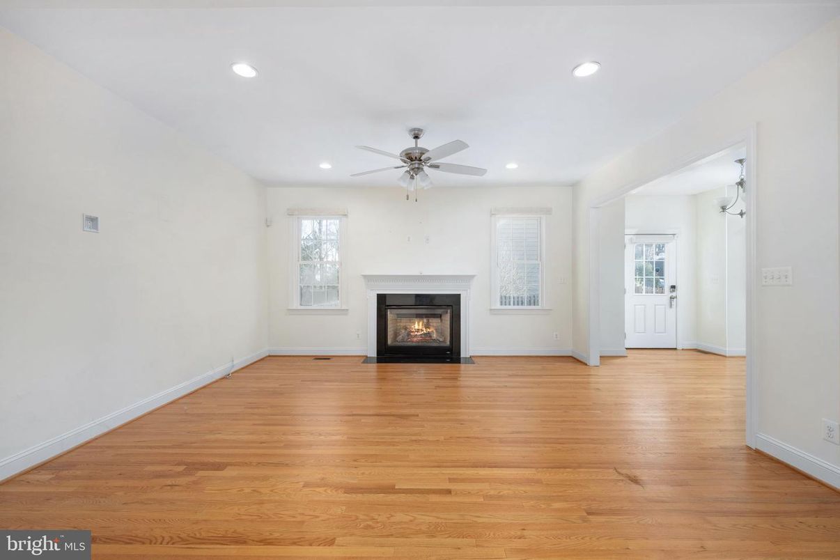 Empty room, Fireplace, Interior, Recessed Lighting, Wood Texture Flooring