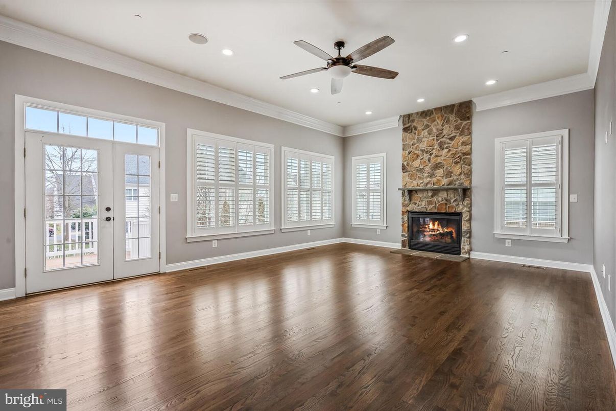 Empty room, Fireplace, Interior, Recessed Lighting, Wood Texture Flooring