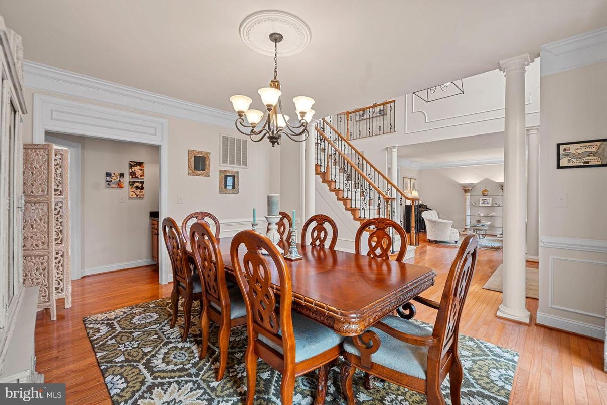 Chandelier, Dining room, Interior, Wood Texture Flooring
