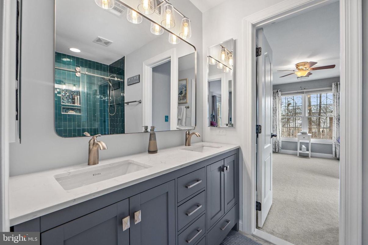 Bathroom, Dual Sink Vanities, Glass Shower, Interior, Recessed Lighting