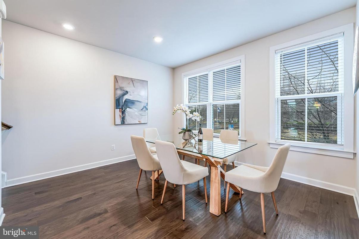 Dining room, Interior, Recessed Lighting, Wood Texture Flooring