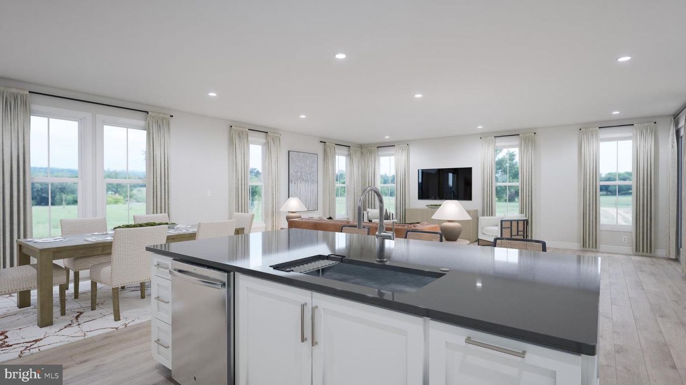 Dining room, Interior, Kitchen, Living room, Recessed Lighting, Wood Texture Flooring