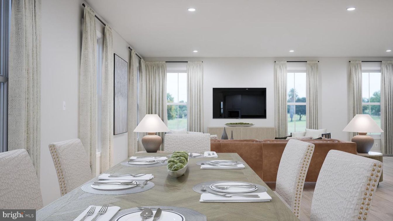 Dining room, Interior, Living room, Recessed Lighting, Wood Texture Flooring