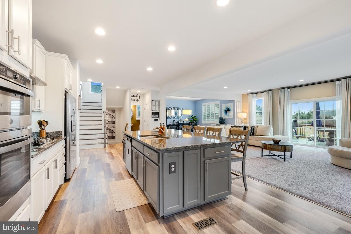 Interior, Kitchen, Living room, Recessed Lighting, Stainless Steel Appliances, Wood Texture Flooring