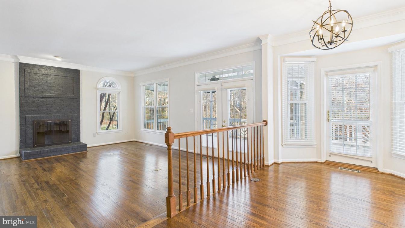 Chandelier, Empty room, Fireplace, Interior, Wood Texture Flooring