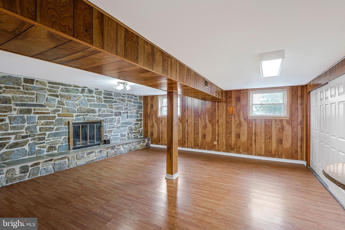 Empty room, Fireplace, Interior, Stone Walls, Wood Texture Flooring, Wooden Walls