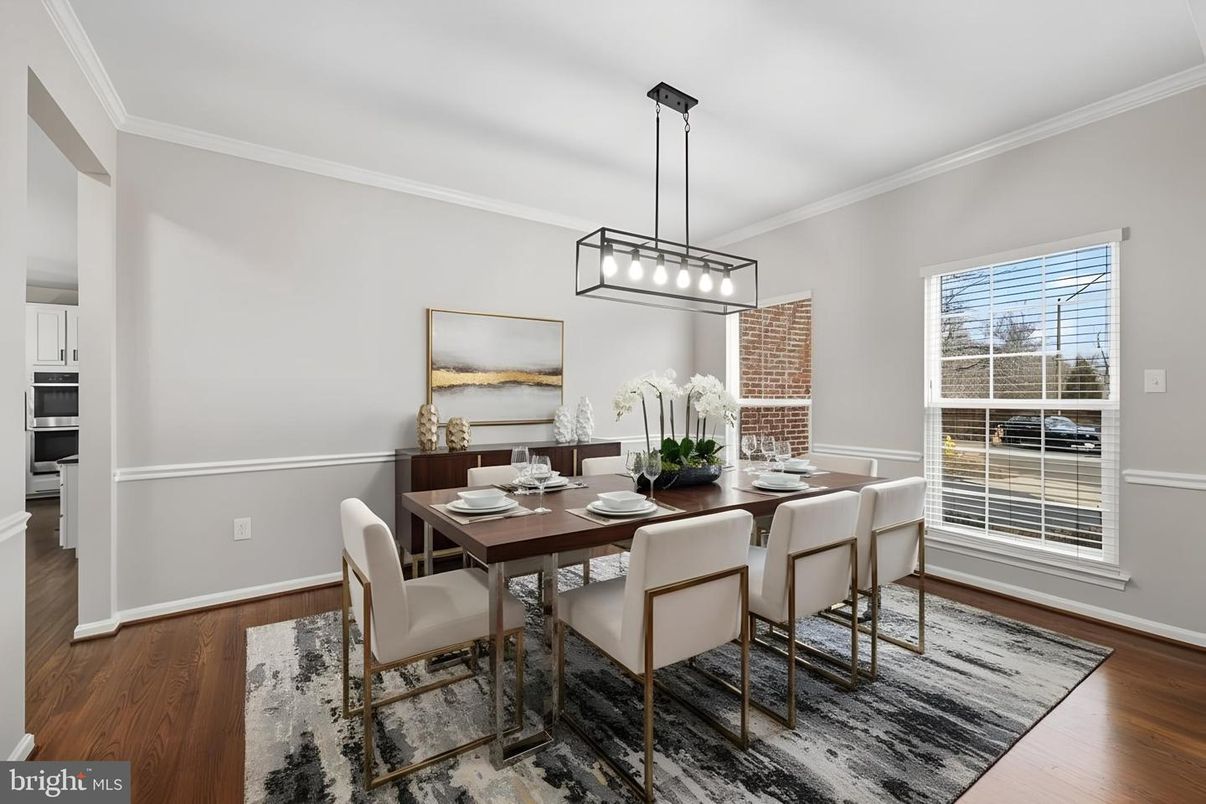 Dining room, Interior, Pendant Lights, Wood Texture Flooring