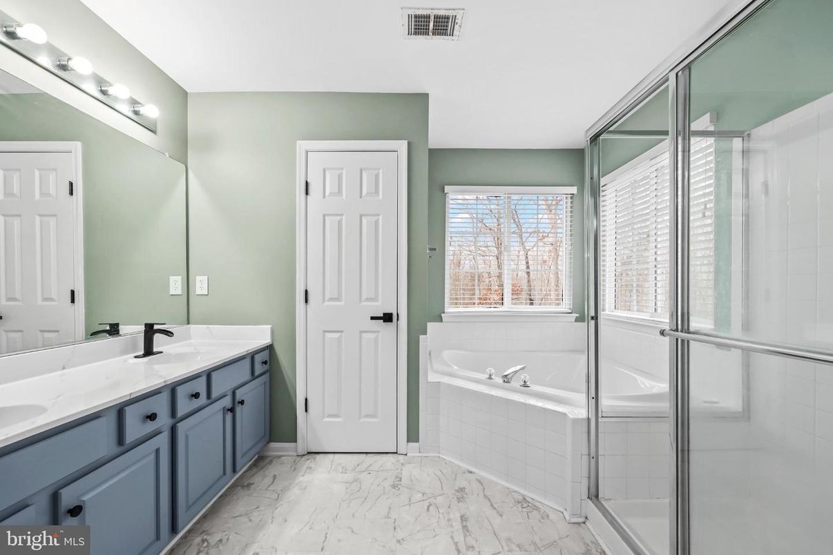 Bathroom, Dual Sink Vanities, Glass Shower, Interior, Marble