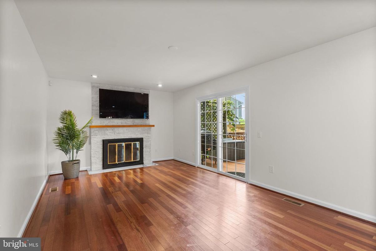 Empty room, Fireplace, Interior, Recessed Lighting, Wood Texture Flooring
