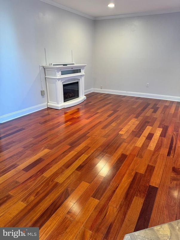 Empty room, Fireplace, Interior, Recessed Lighting, Wood Texture Flooring