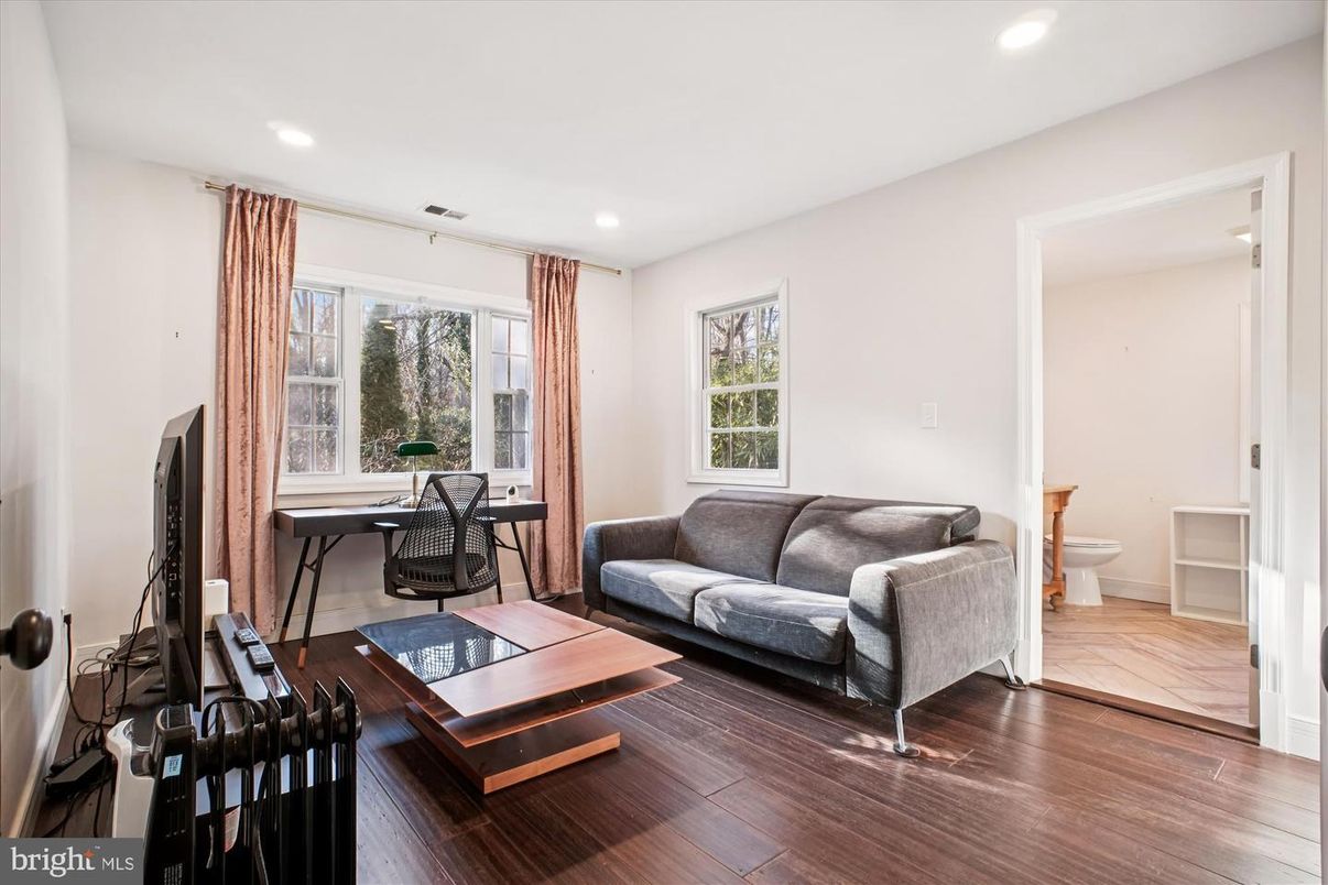 Bathroom, Home Office, Interior, Living room, Recessed Lighting, Wood Texture Flooring