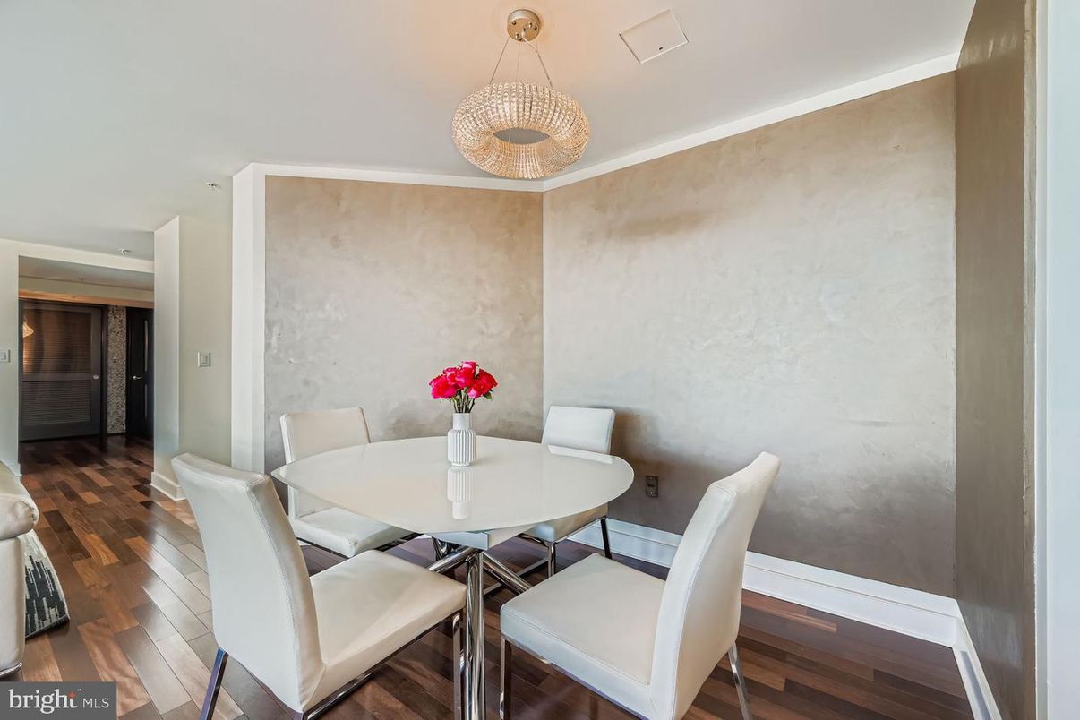 Dining room, Interior, Pendant Lights, Wood Texture Flooring