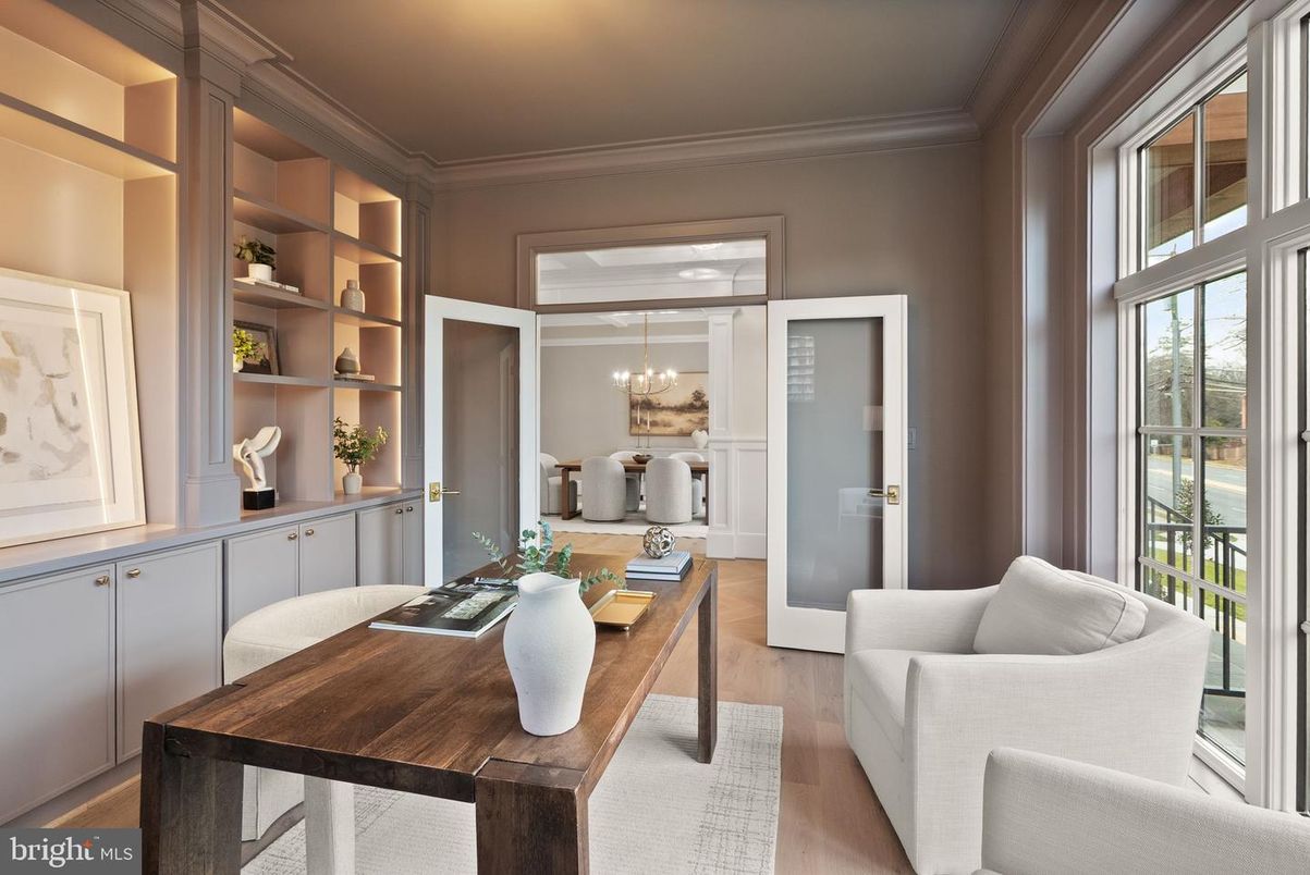 Chandelier, Home Office, Interior, Wood Texture Flooring