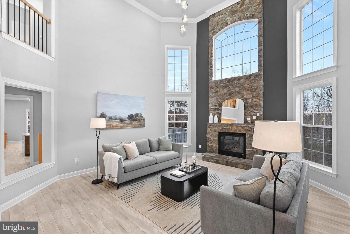 Fireplace, Interior, Living room, Pendant Lights, Wood Texture Flooring