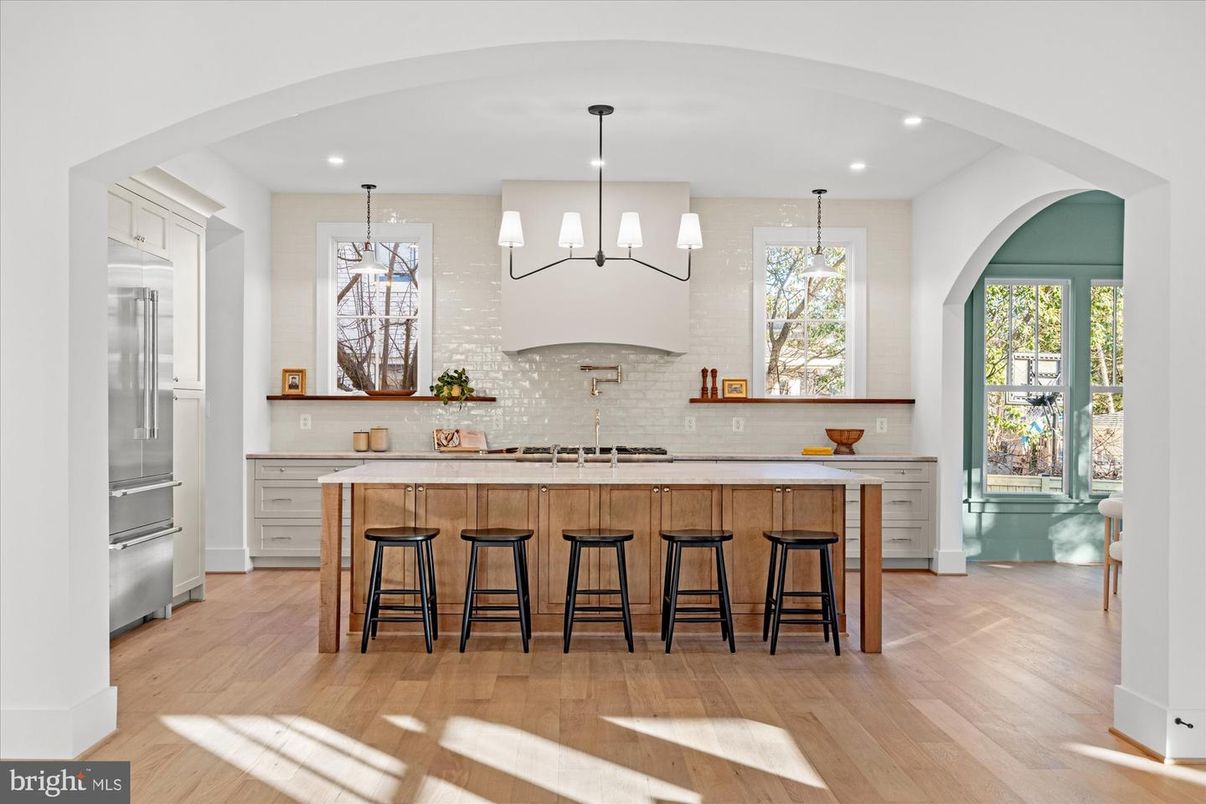 Interior, Kitchen, Pendant Lights, Recessed Lighting, Wood Texture Flooring