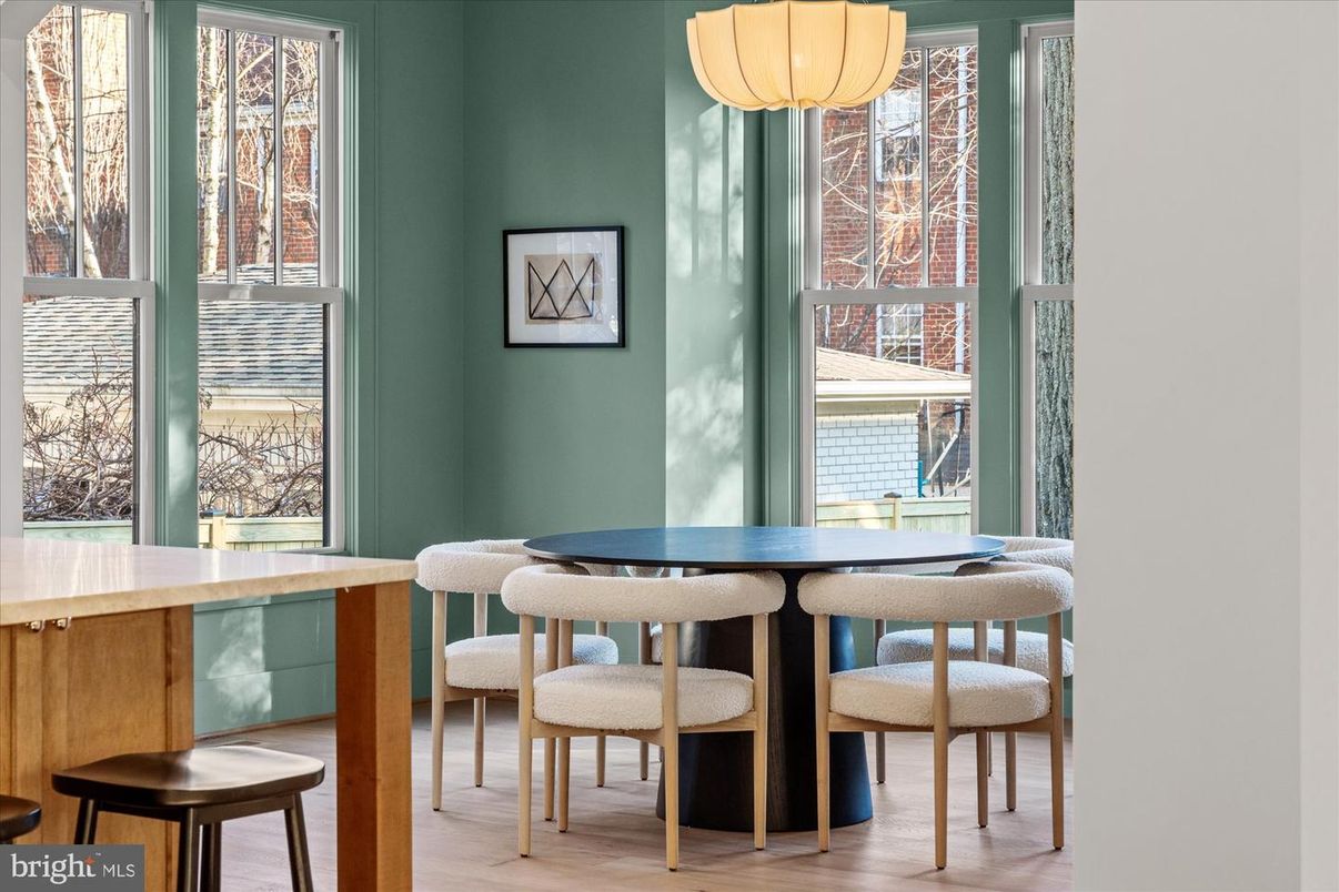 Dining room, Interior, Pendant Lights, Wood Texture Flooring
