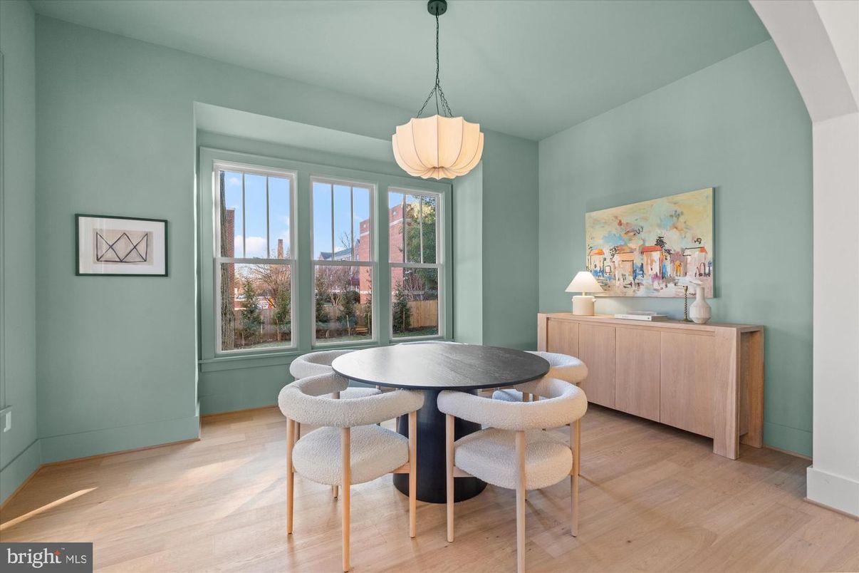 Dining room, Interior, Pendant Lights, Wood Texture Flooring