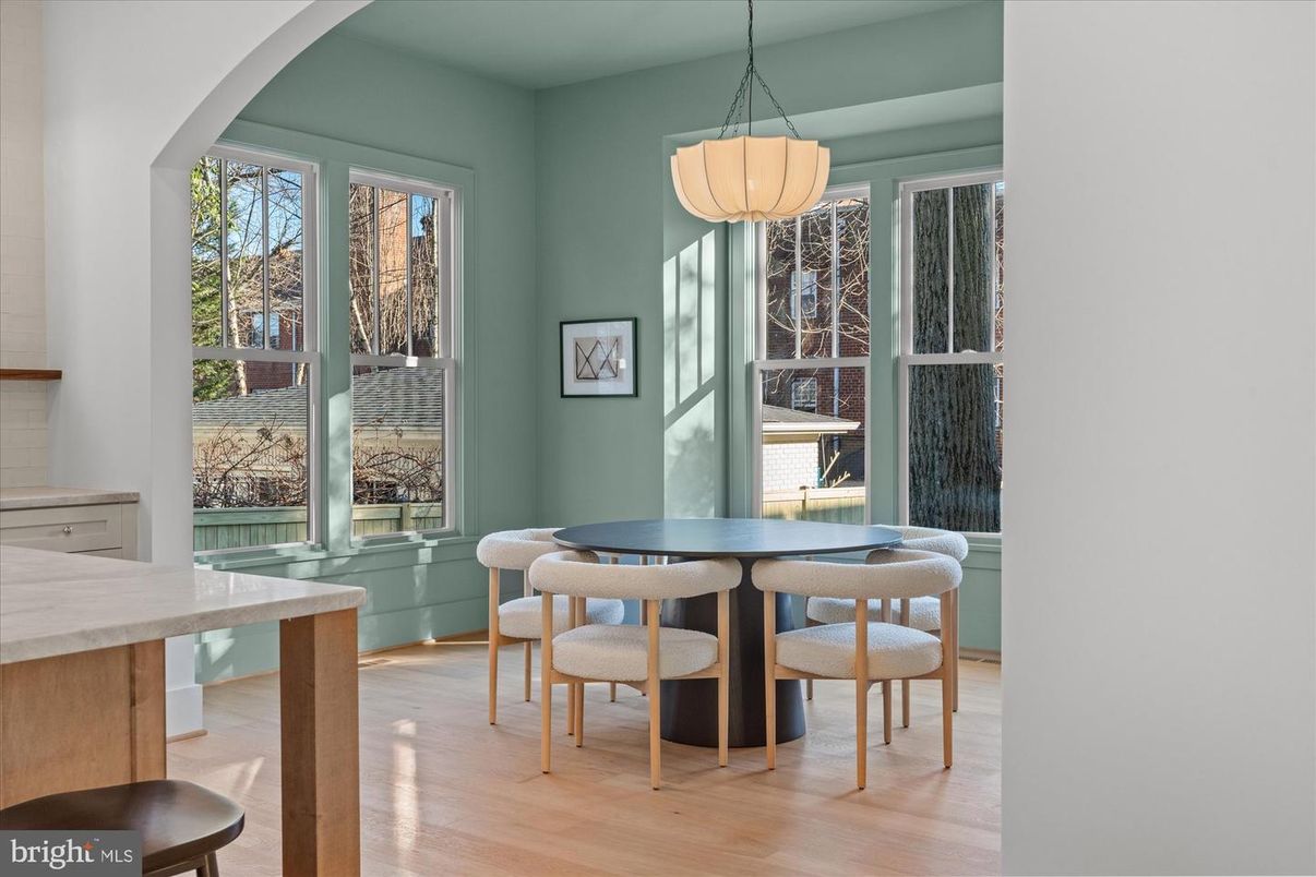 Dining room, Interior, Pendant Lights, Wood Texture Flooring