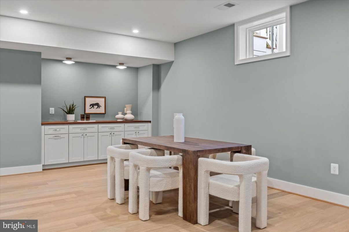Dining room, Interior, Recessed Lighting, Wood Texture Flooring