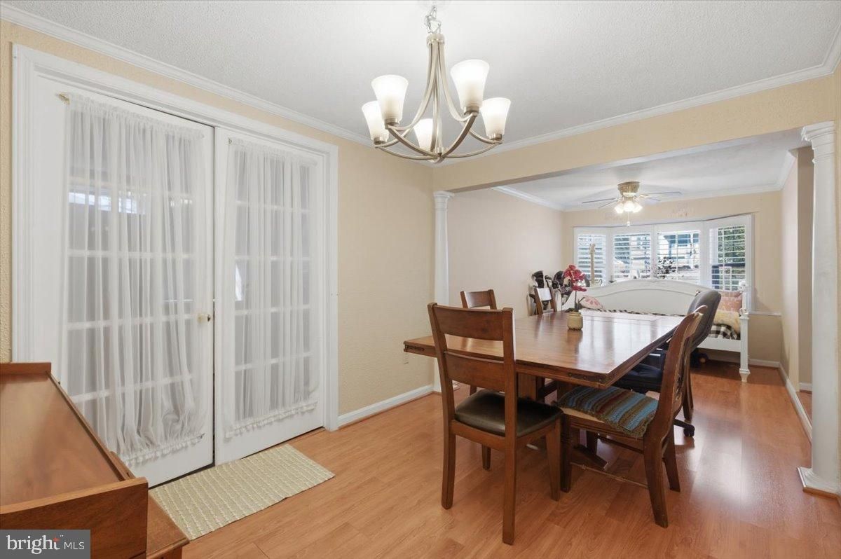 Chandelier, Dining room, Interior, Wood Texture Flooring