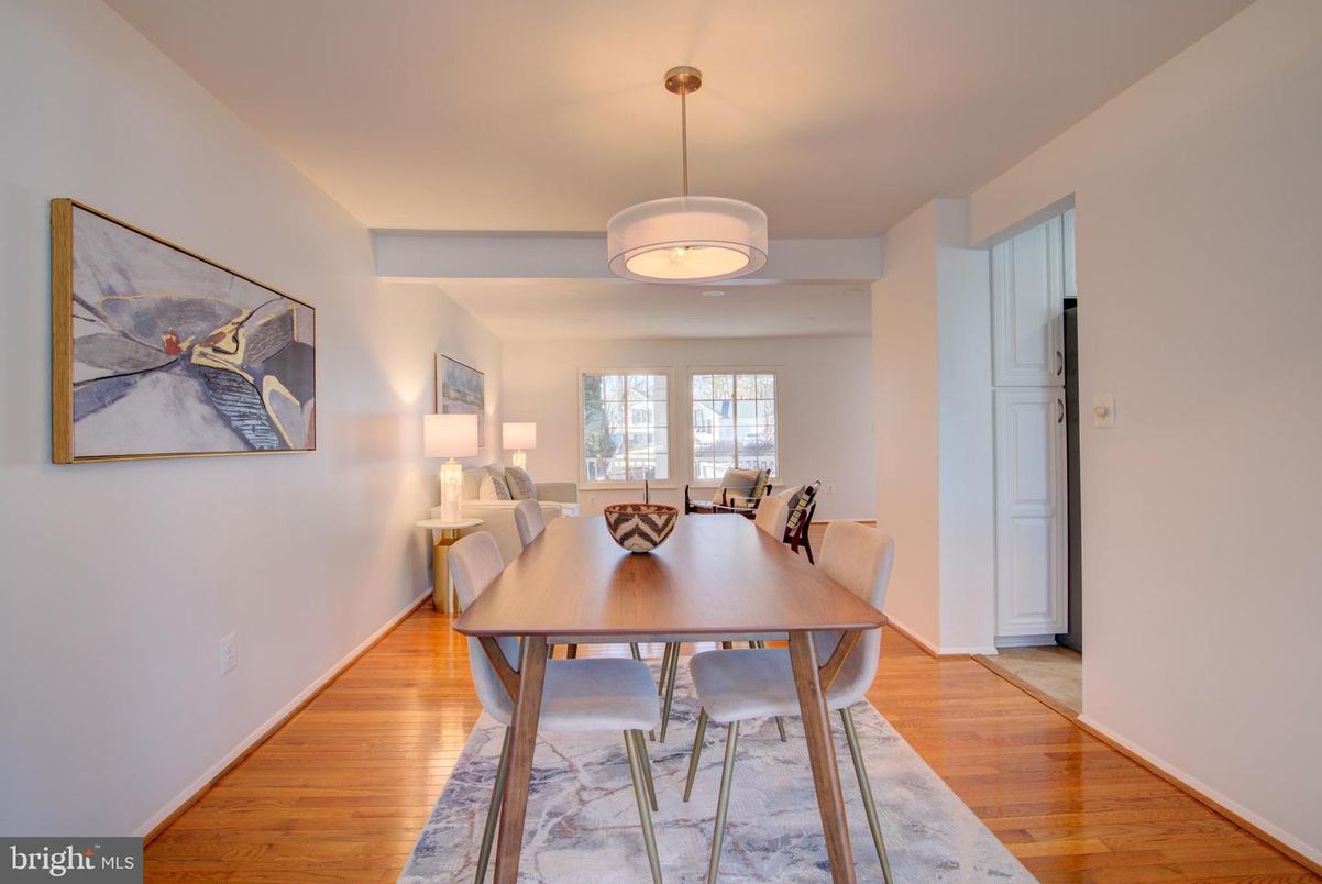 Dining room, Interior, Pendant Lights, Wood Texture Flooring