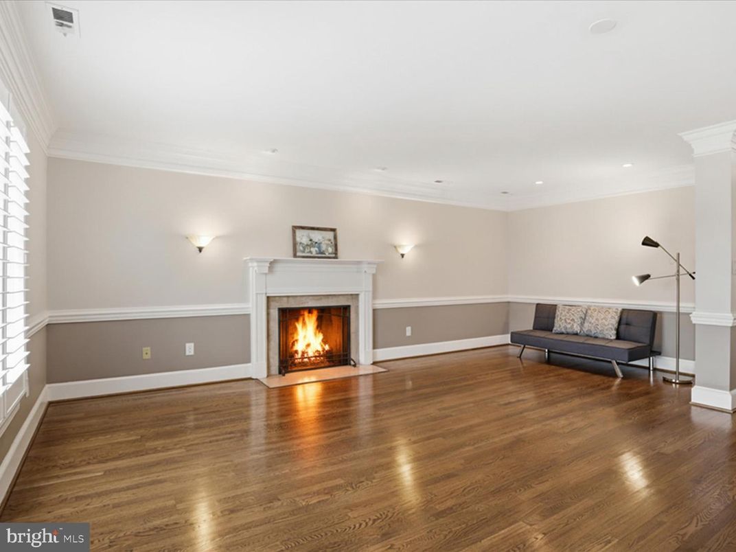 Empty room, Fireplace, Interior, Recessed Lighting, Wood Texture Flooring