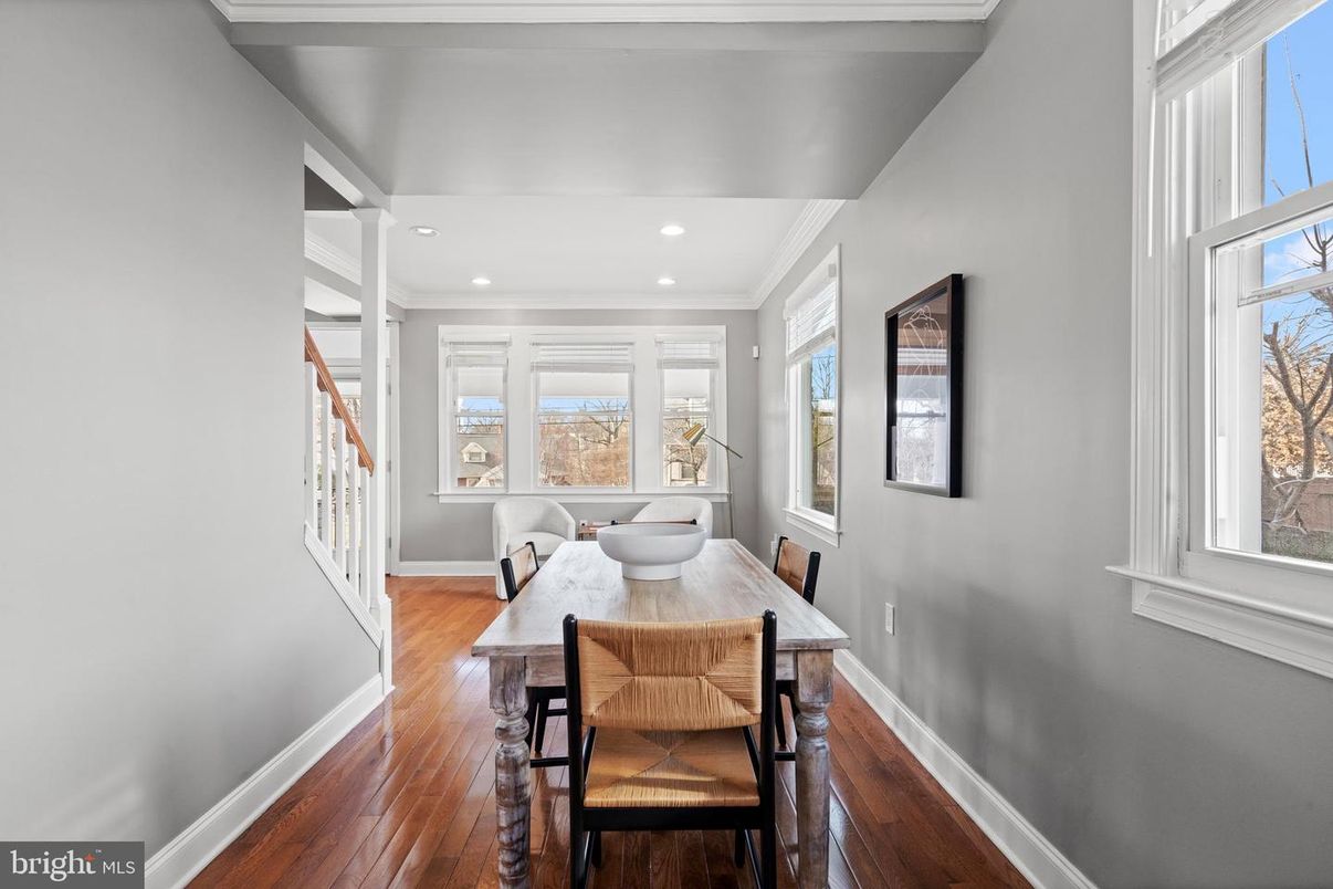 Dining room, Interior, Recessed Lighting, Wood Texture Flooring
