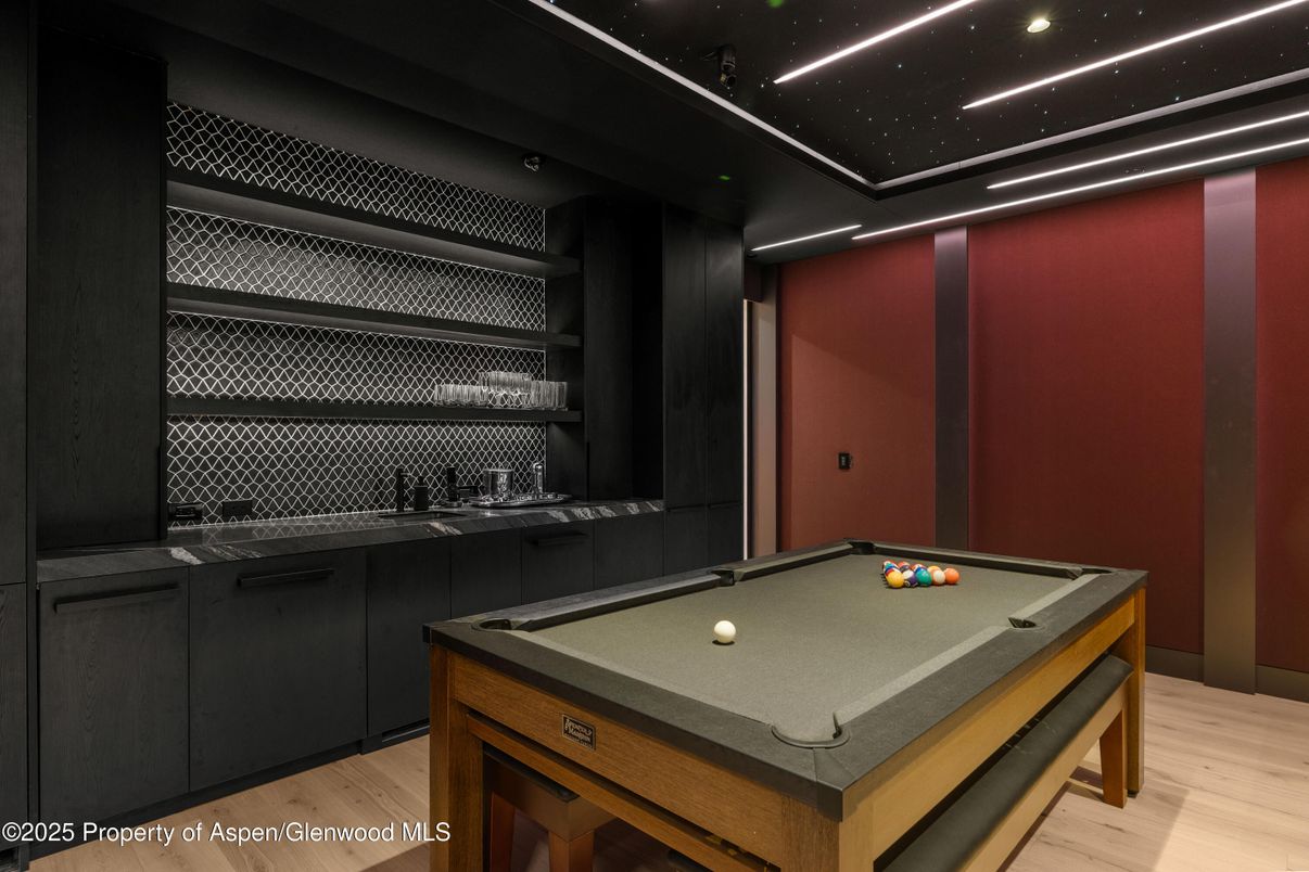 Billiard Table, Game Room, Interior, Recessed Lighting, Wood Texture Flooring