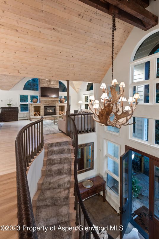 Chandelier, Dining room, Fireplace, Interior, Living room, Wooden Beams, Wooden Ceilings, Wood Texture Flooring