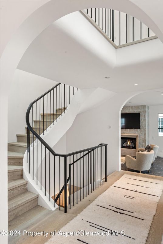 Fireplace, Interior, Recessed Lighting, Wood Texture Flooring