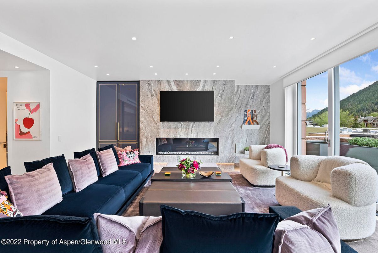 Fireplace, Interior, Living room, Marble Walls, Recessed Lighting