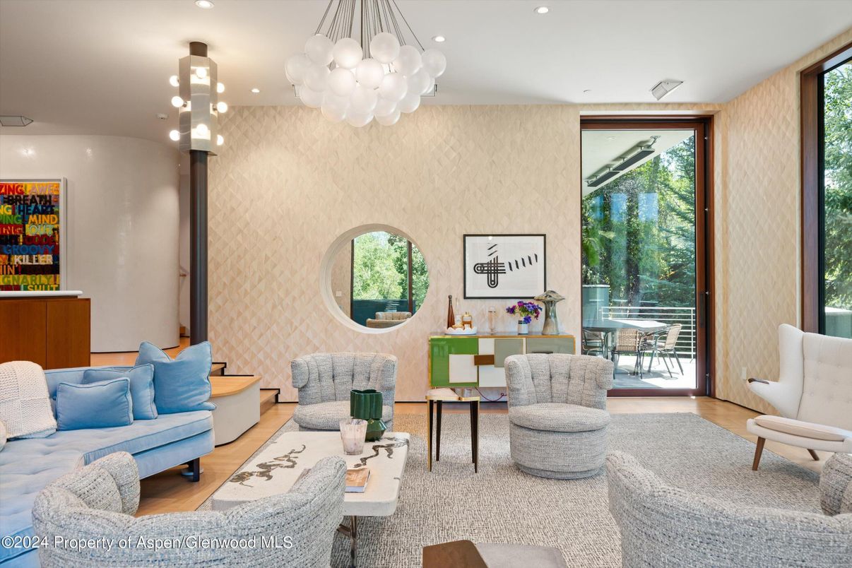 Interior, Living room, Pendant Lights, Recessed Lighting, Wood Texture Flooring