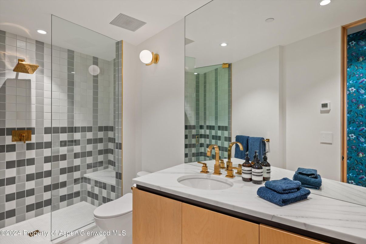 Bathroom, Glass Shower, Interior, Recessed Lighting