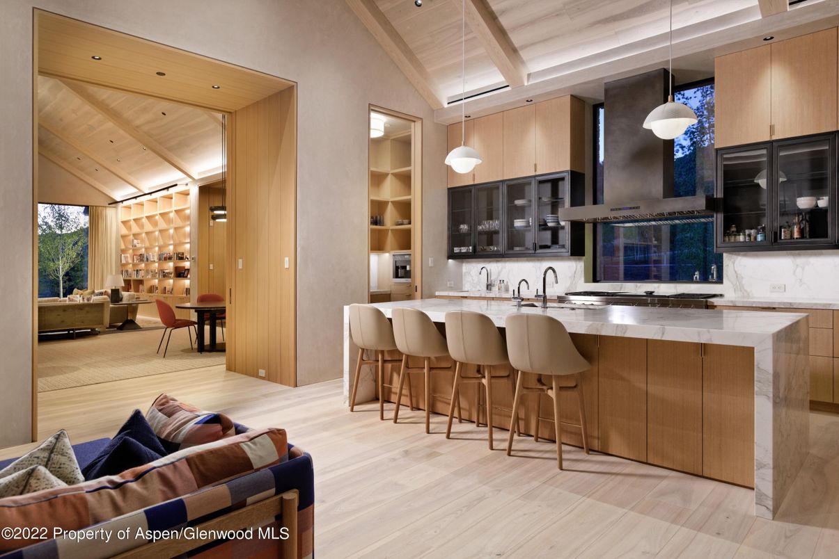 Interior, Kitchen, Living room, Pendant Lights, Recessed Lighting, Wooden Ceilings, Wood Texture Flooring